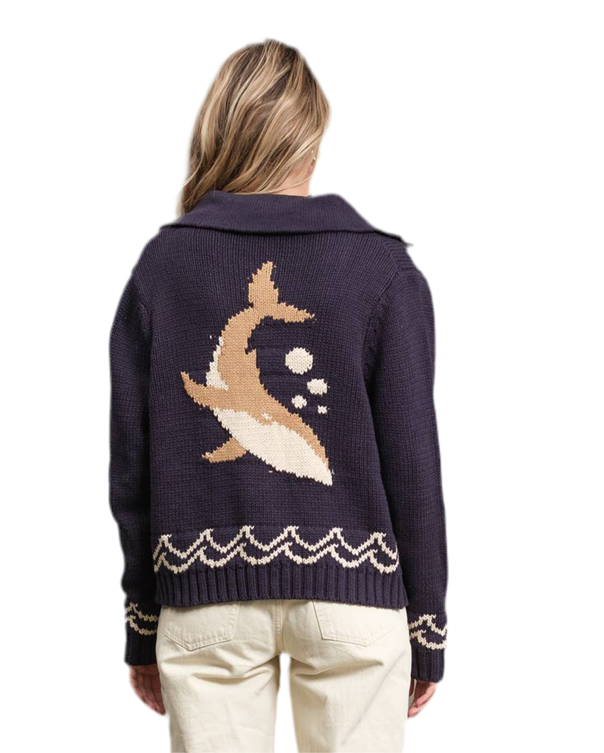 Jacquard Whale Knit Cardigan