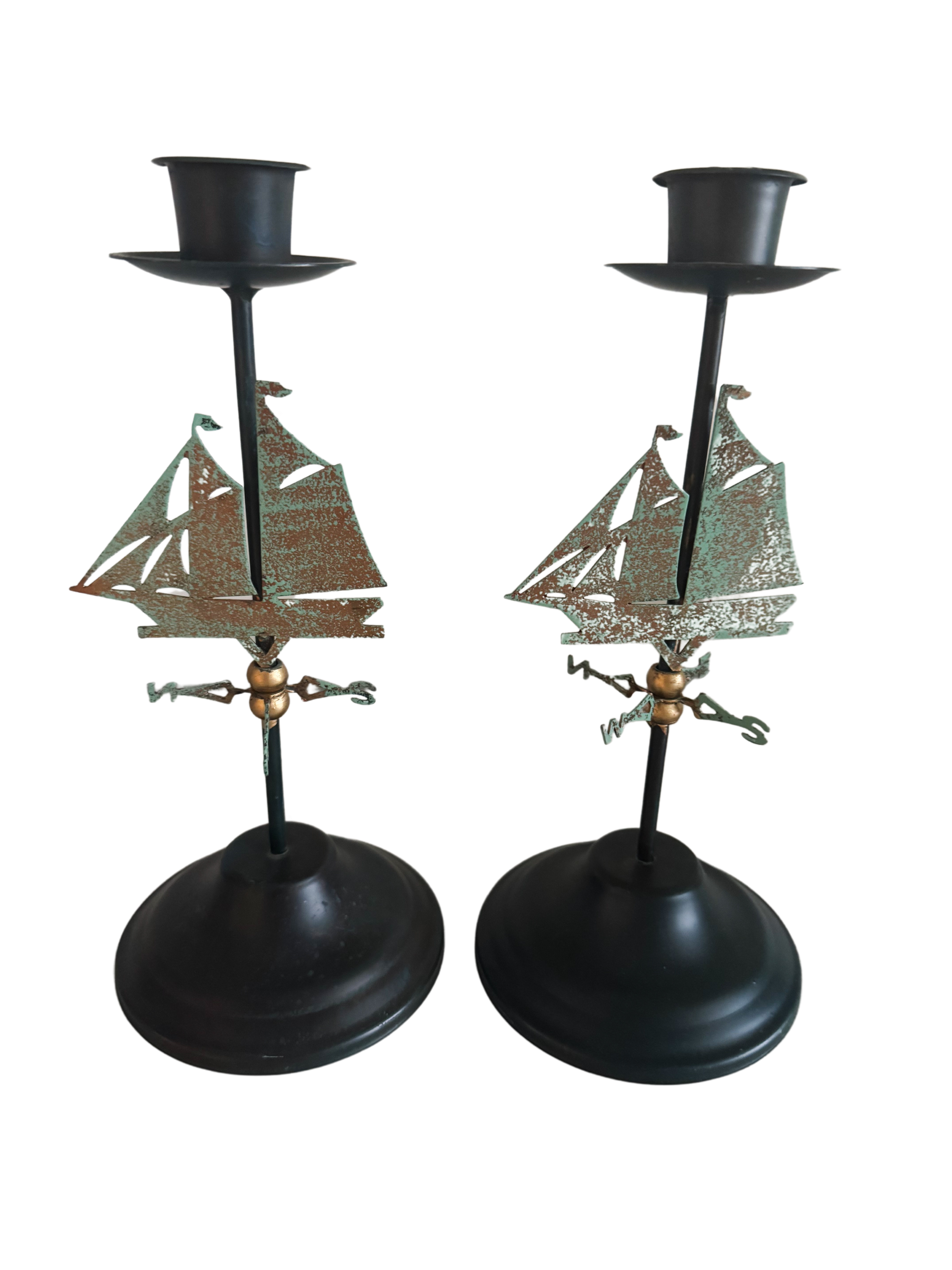 Pair of Clipper Ship Weathervane Candlesticks