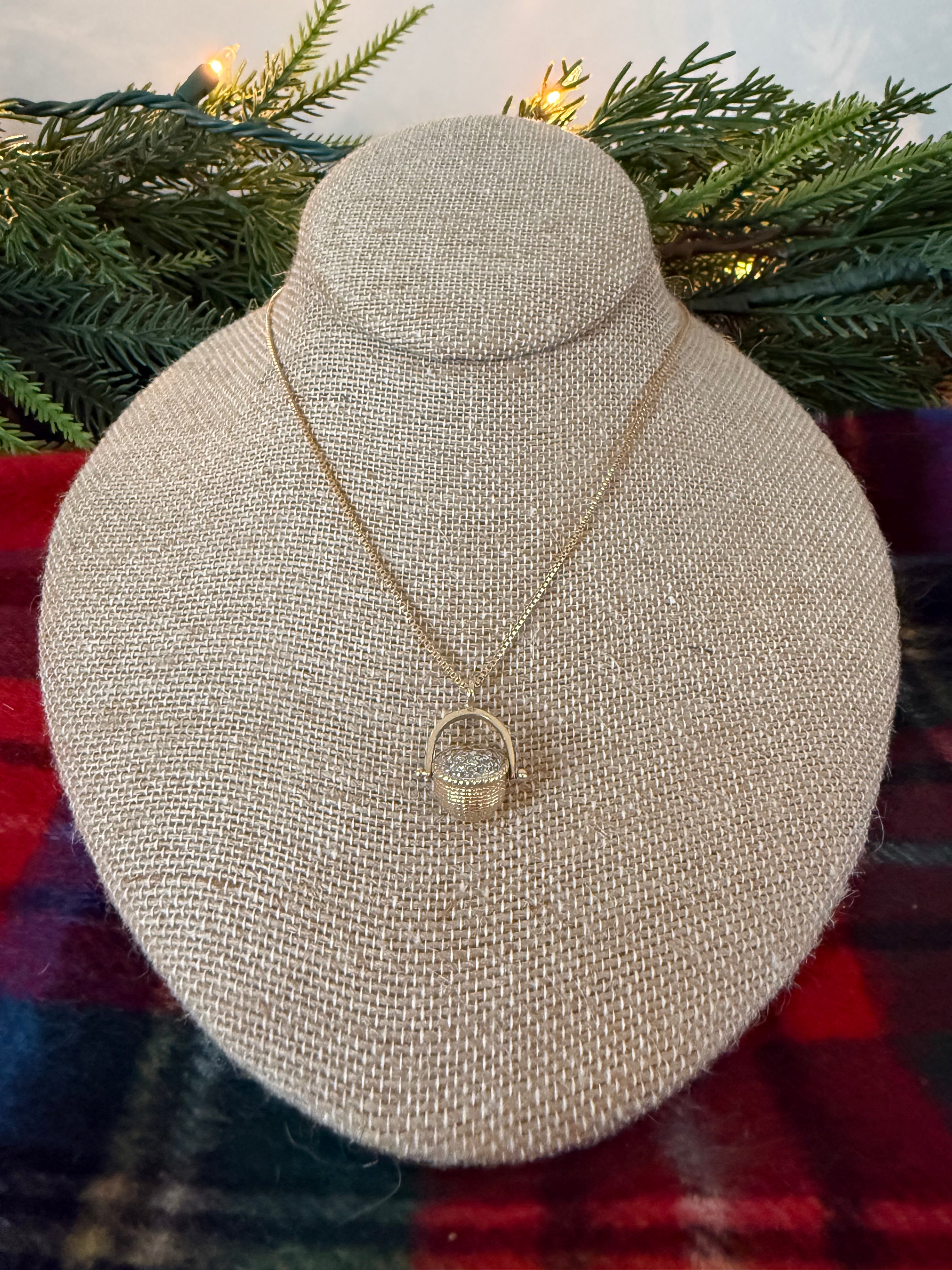 14 kt gold and diamond Nantucket Basket Pendant Necklace