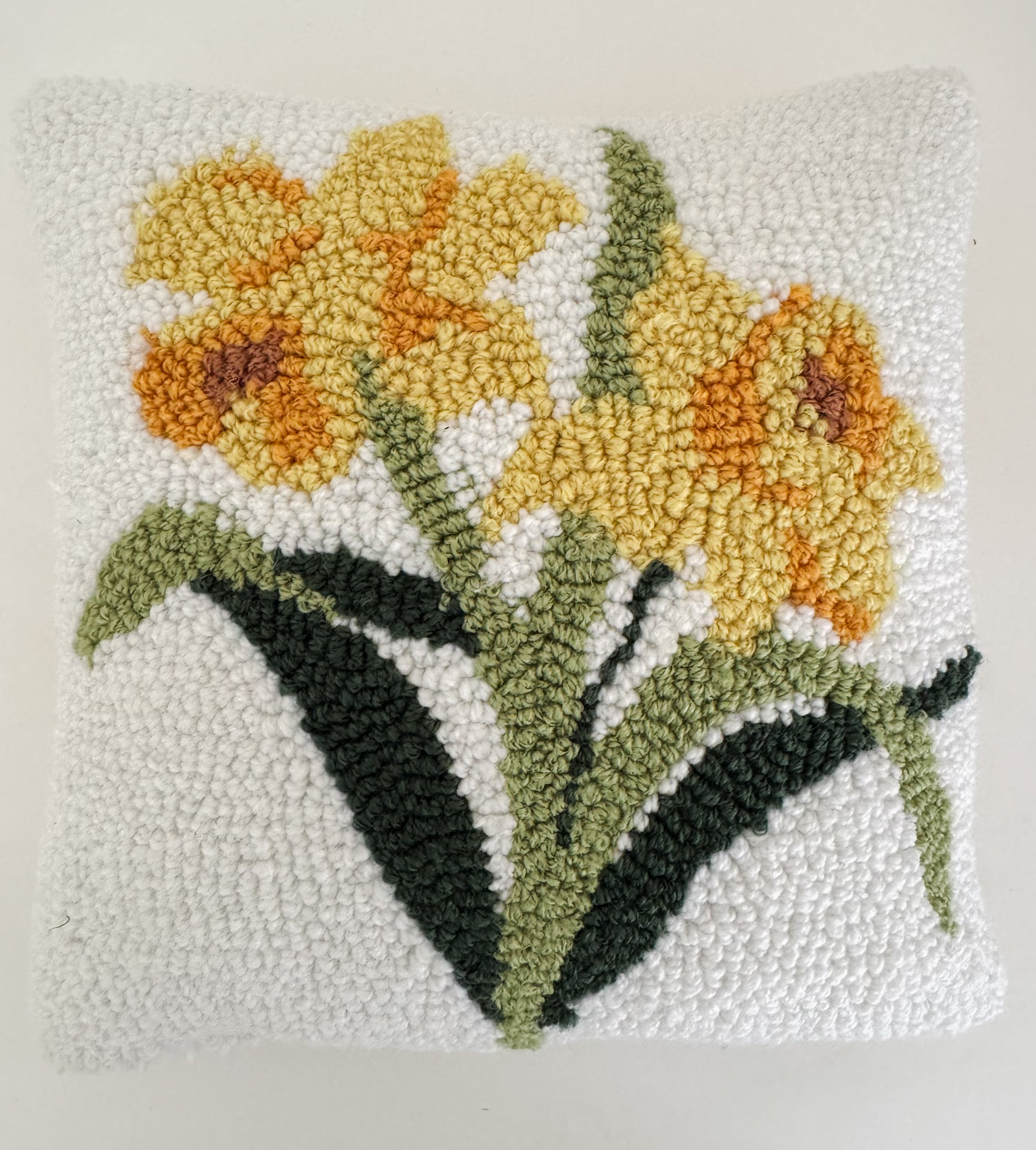 New - small hooked Daffodil pillow