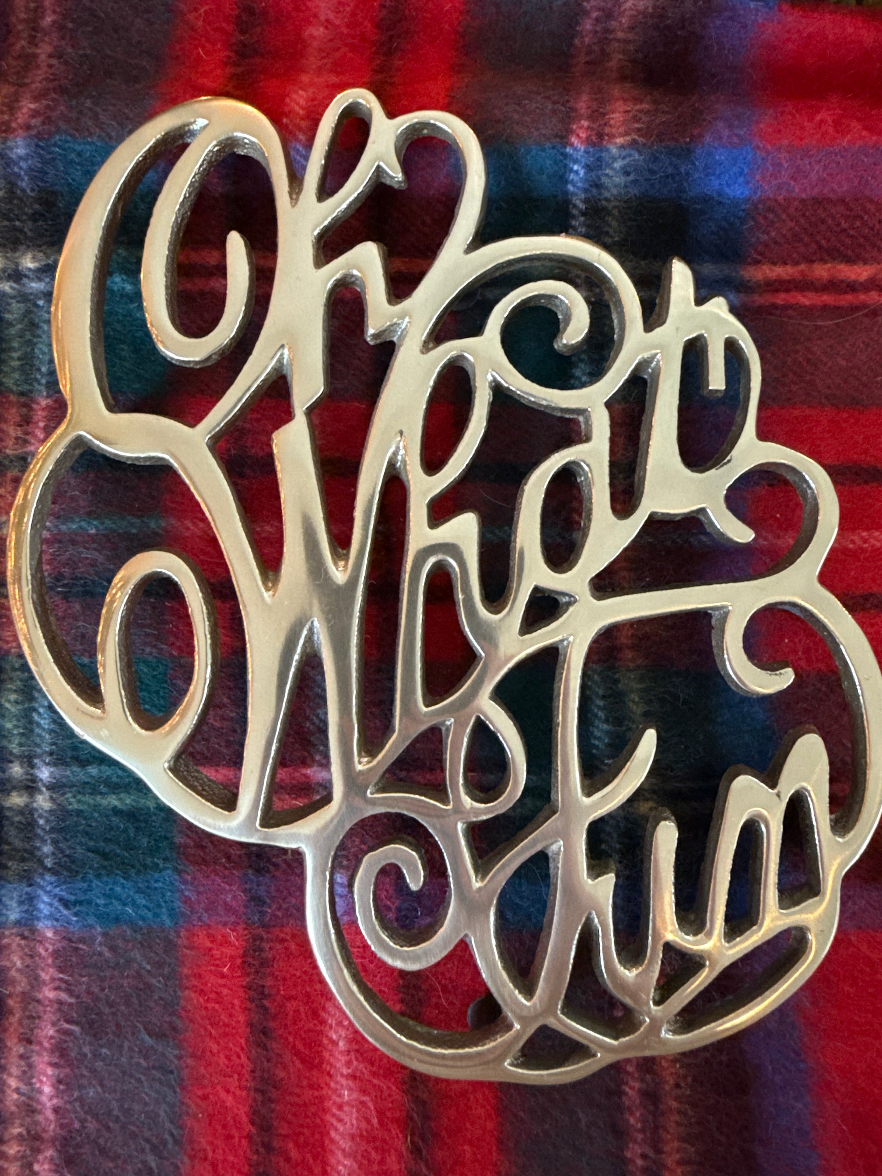 Vintage "Oh What Fun!" Brass Trivet