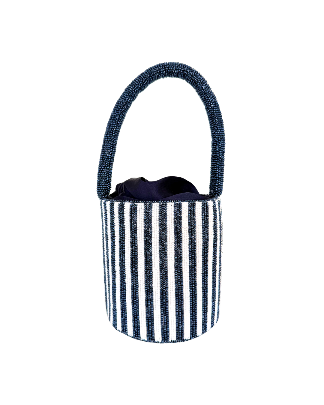 The Nantucket - Beaded Bucket Bag in New England Navy Stripes