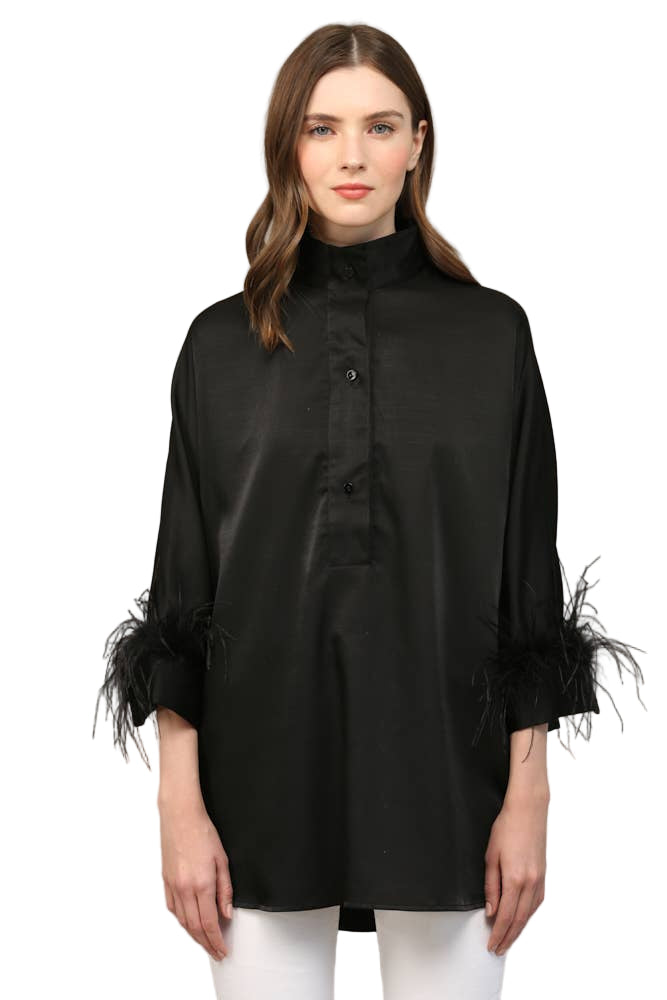 High Collar Satin and Feather Tunic