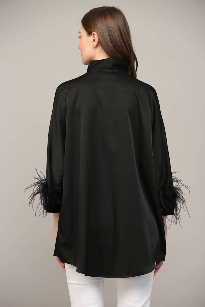 High Collar Satin and Feather Tunic