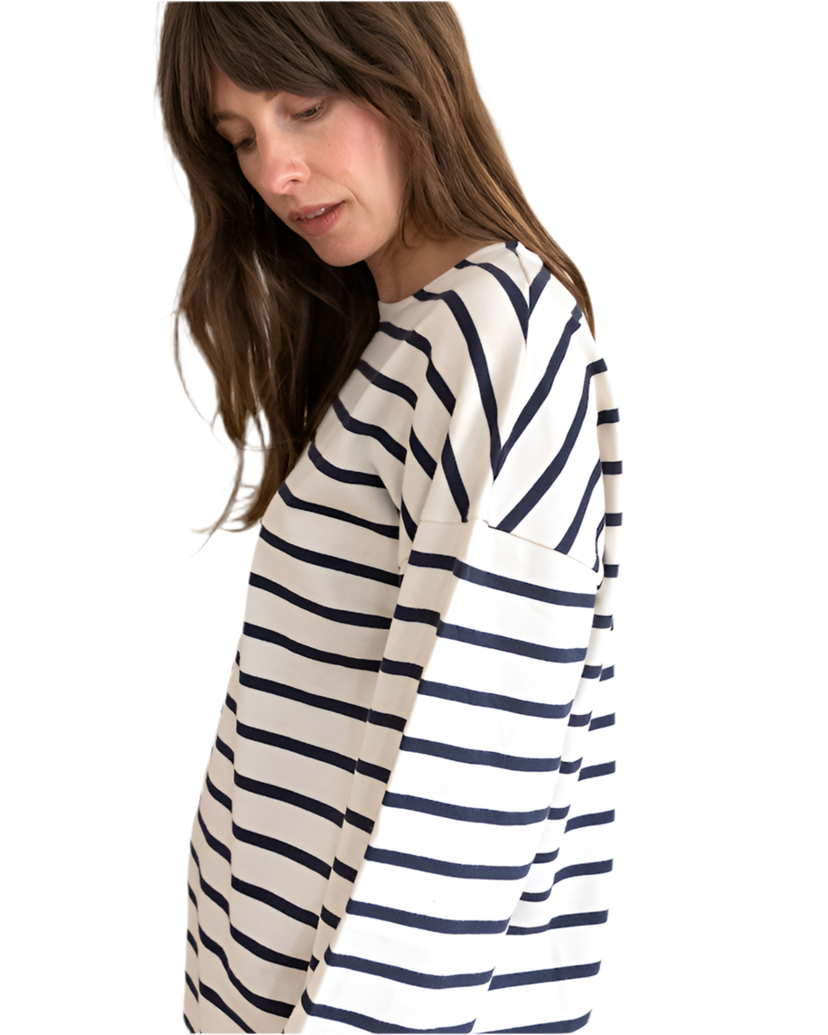 Organic Cotton Ecru/Navy Heavyweight Breton Top