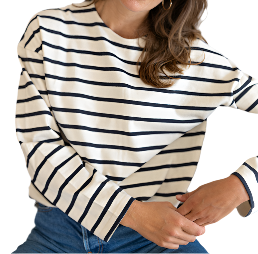 Organic Cotton Ecru/Navy Heavyweight Breton Top