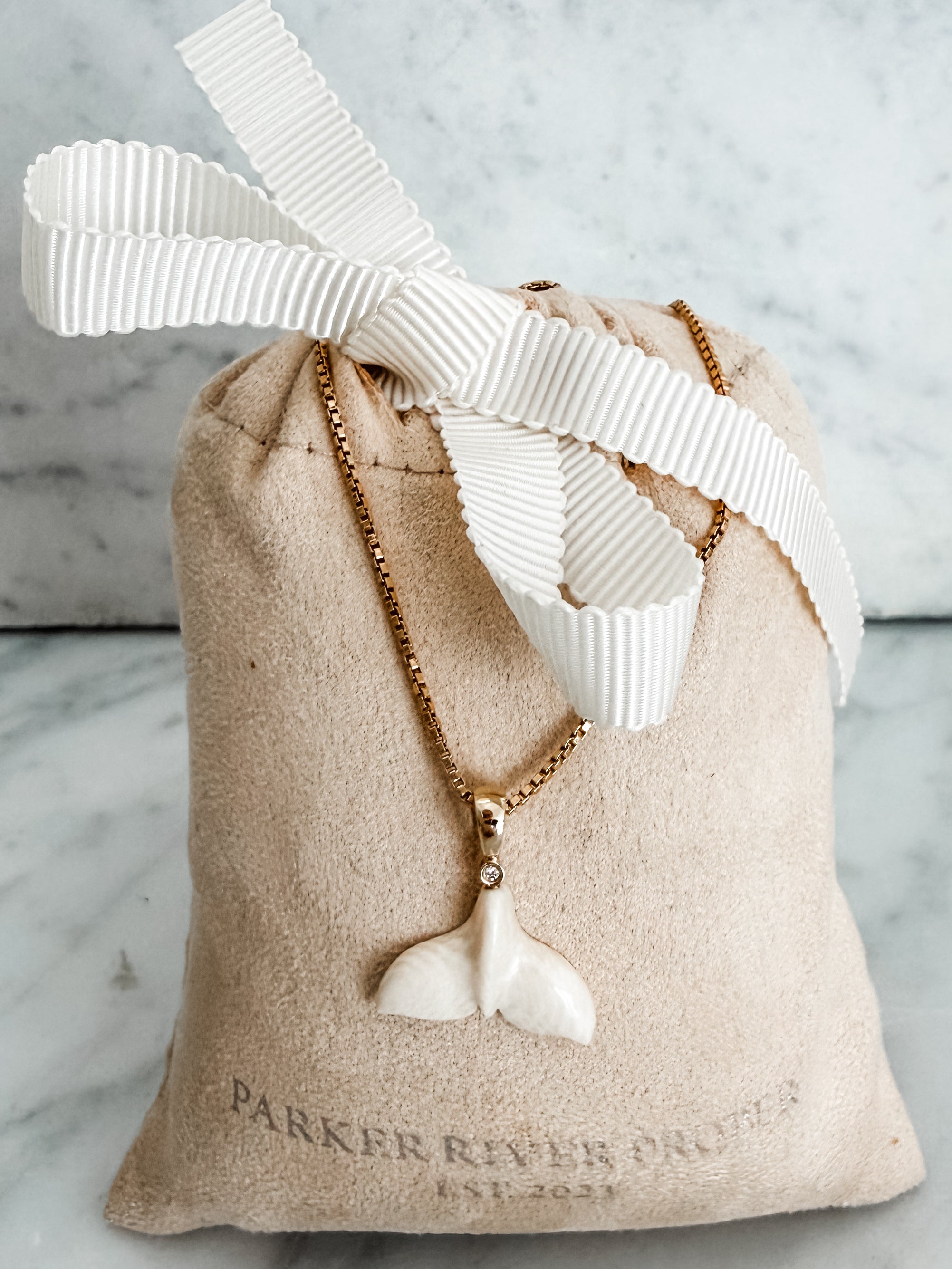 Ivory & Diamond Whale Tail Pendant Necklace