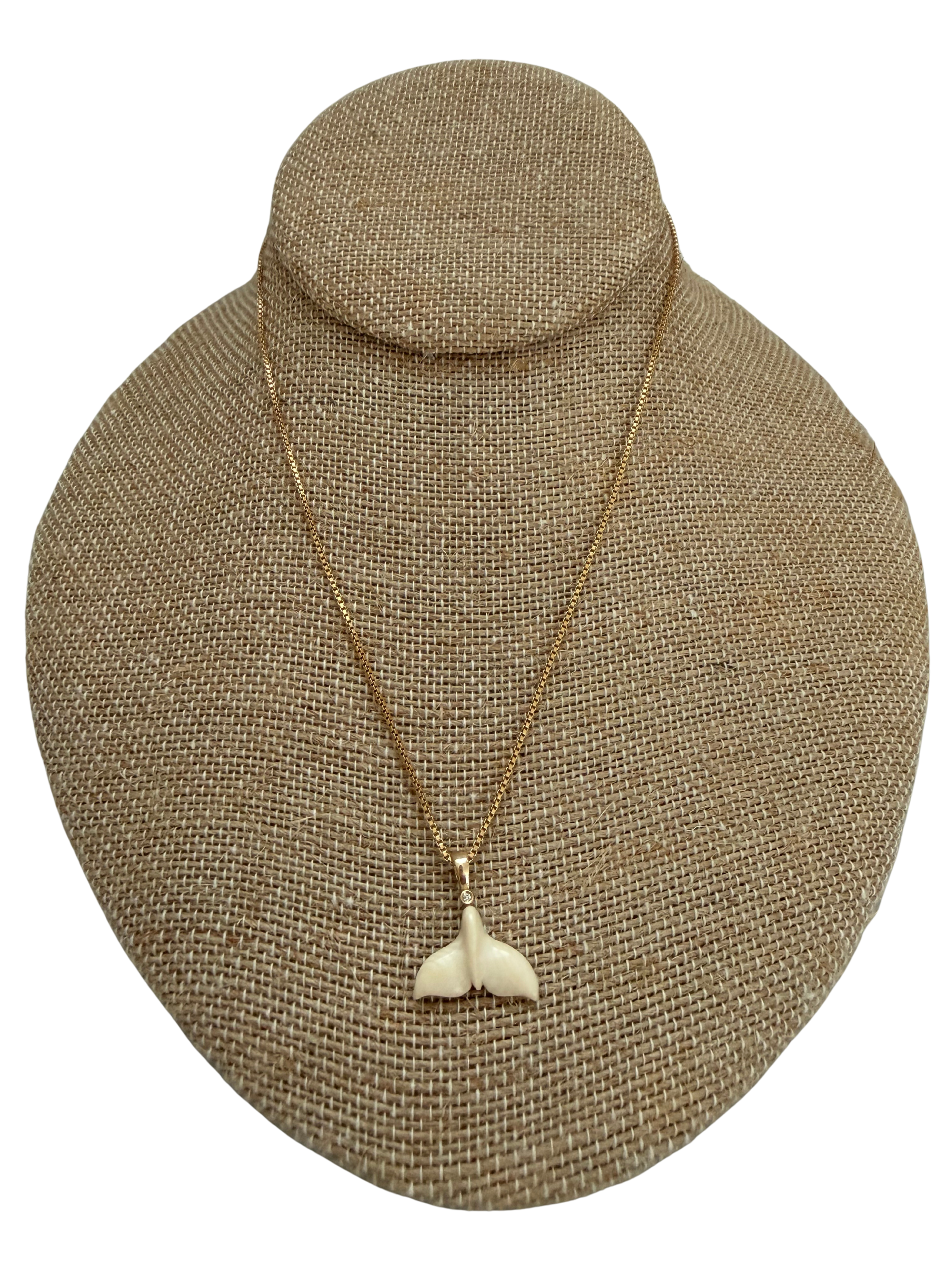 Ivory & Diamond Whale Tail Pendant Necklace
