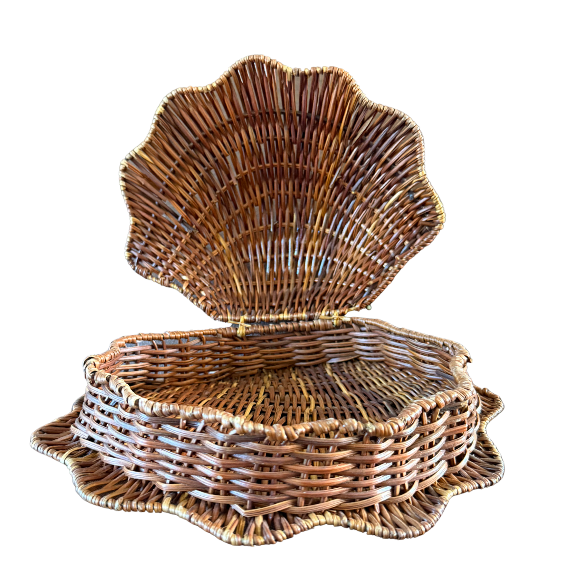 Vintage Hinged Woven Shell Basket