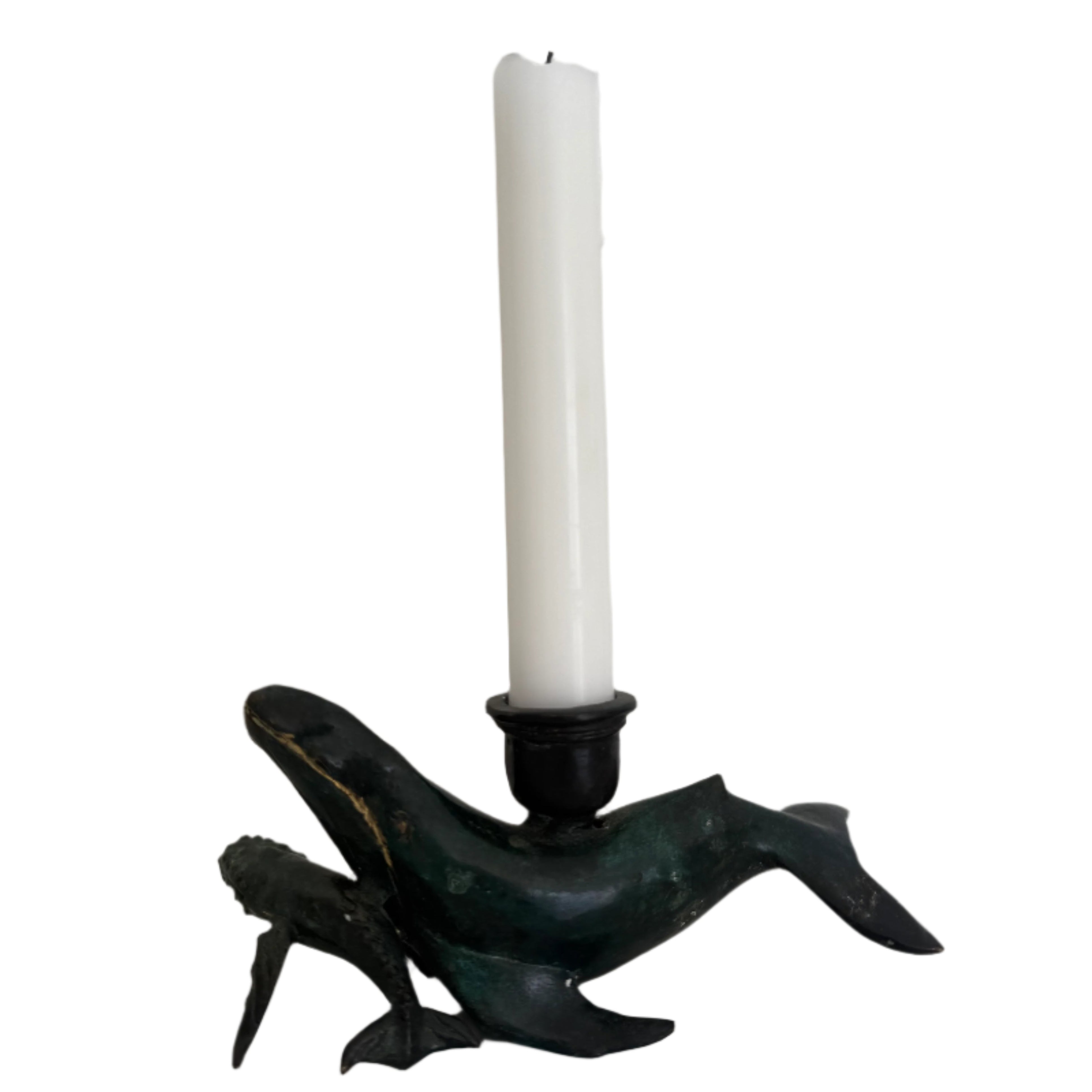 Brass Humpback Whale Candlestick, mom & calf