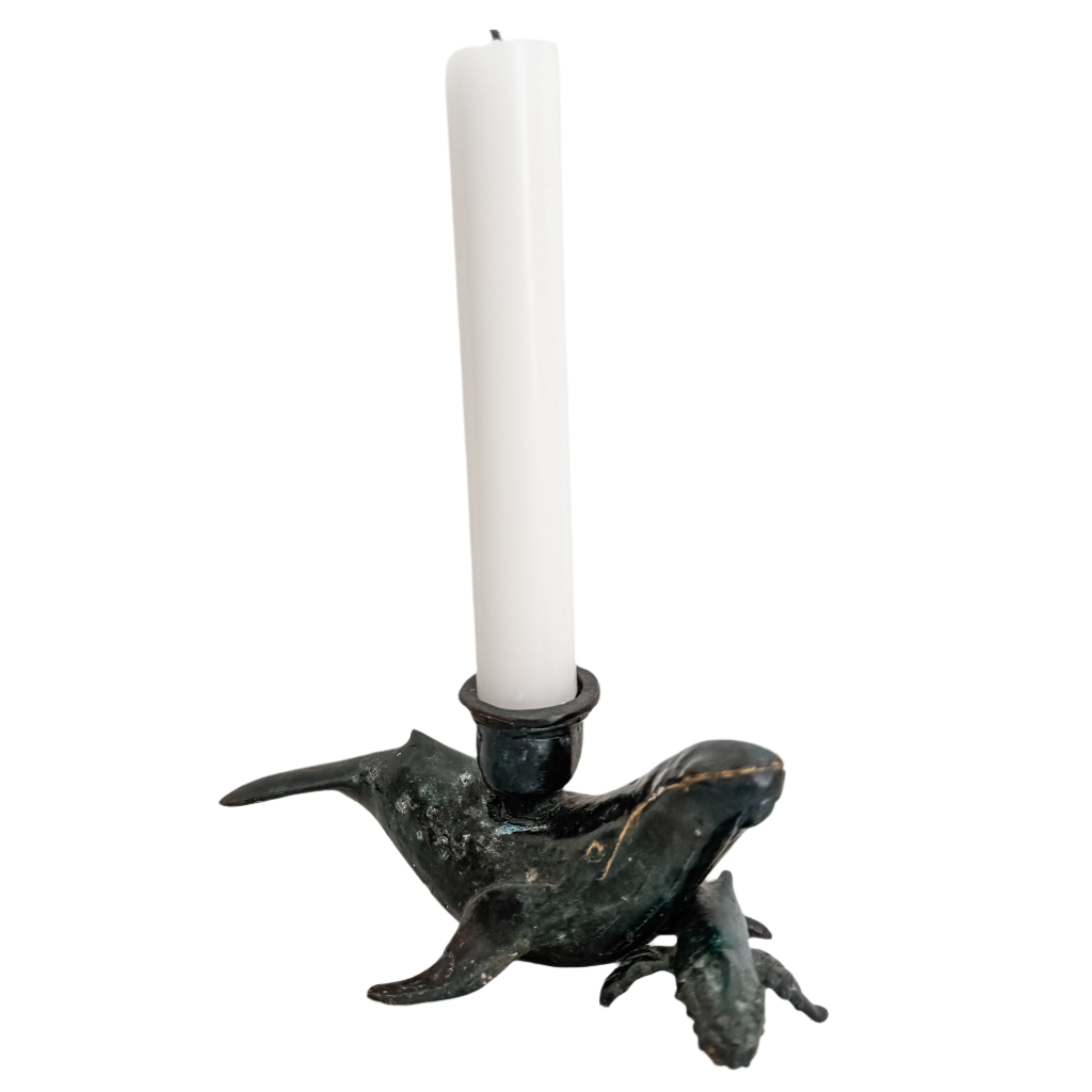 Brass Humpback Whale Candlestick, mom & calf