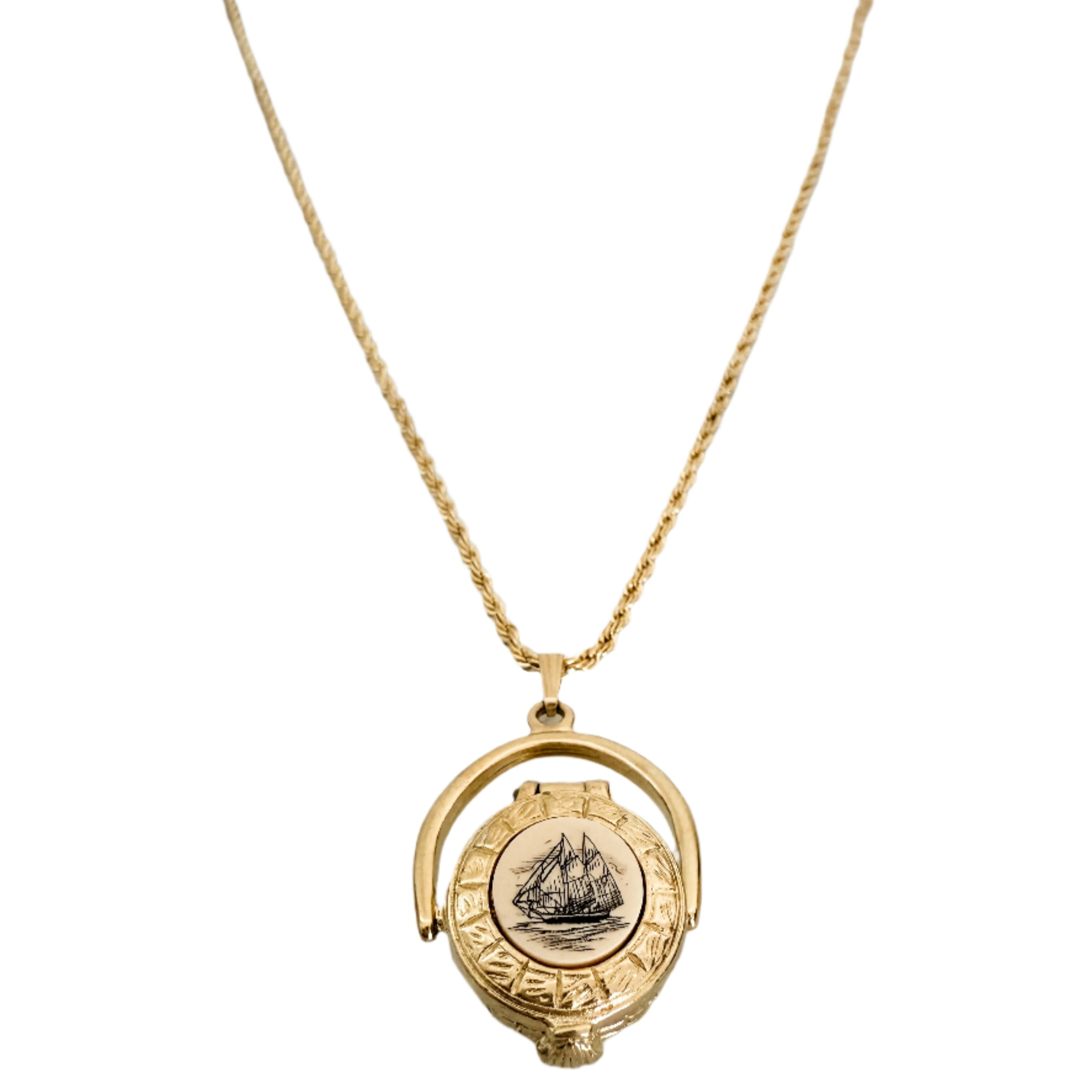 Vintage Round Nantucket Basket Locket Pendant